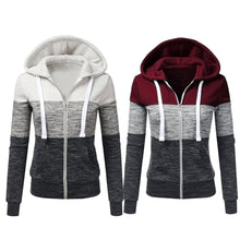 Load image into Gallery viewer, Women Autumn Casual Long Sleeve Thin Zip Contrast Hood Hoodies Jacket Coat