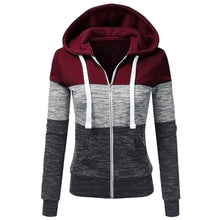 Load image into Gallery viewer, Women Autumn Casual Long Sleeve Thin Zip Contrast Hood Hoodies Jacket Coat
